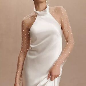 Anthropologie Watters Rosehip Pearl Tulle Bodysuit
